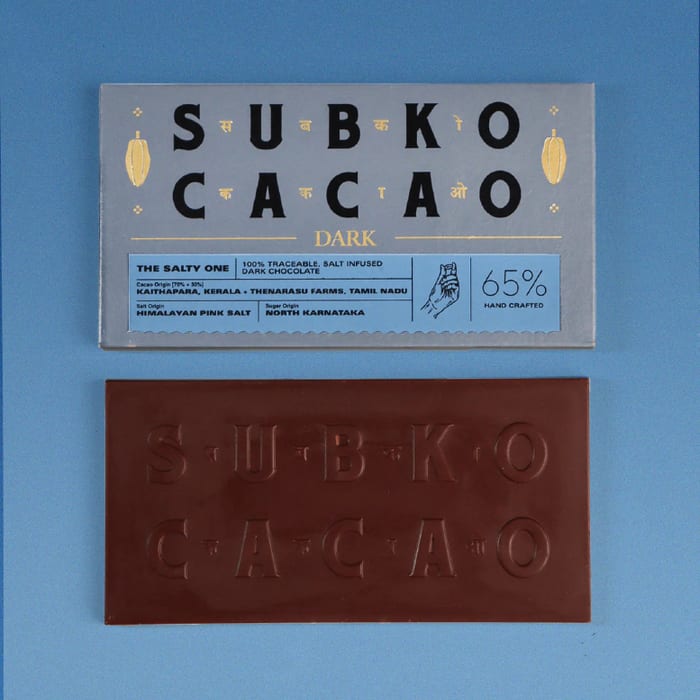 The Salty One 65% dark chocolate bar